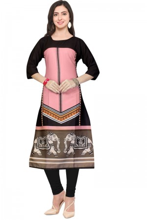 Excellent Pink Crepe Churidar Bottom Party Wear Printed Kurti