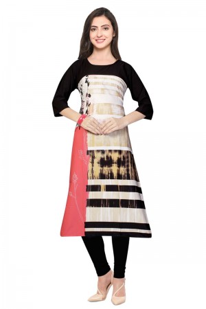 Lovely Cream and Pink Churidar Bottom Party Wear Printed Kurti