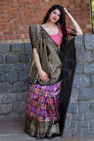 Beautiful Multi Color Banarasi Silk Jaquard Work Designer Saree