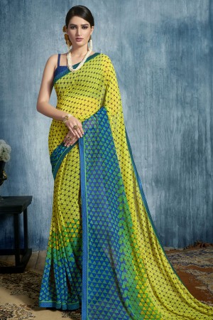 Gorgeous Multi Color and Yellow Georgette Casual Printed Saree