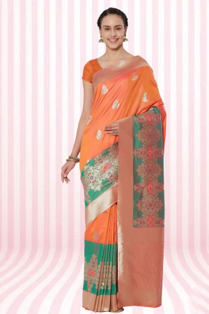 Charming Orange Silk Designer Silk Jaquard Work Saree