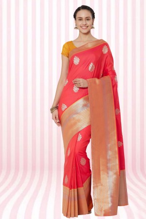 Beautiful Golden Silk Jaquard Work Designer Saree