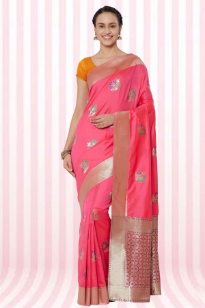 Ultimate Pink Silk Jaquard Work Designer Saree