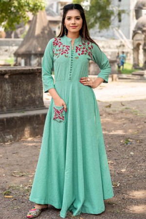 Charming Green Fancy Fabric Party Wear Embroidered Kurti