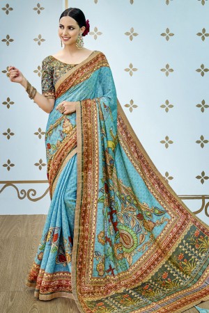 Charming Multi Color Banarasi Silk Printed Designer Saree