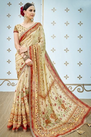 Supreme Green Multi Color Banarasi Silk Printed Designer Saree