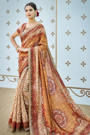 Ultimate Multi Color Banarasi Silk Printed Designer Saree