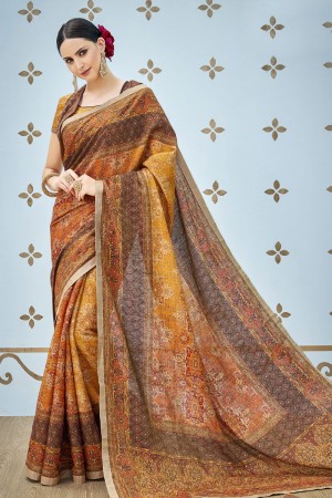 Gorgeous Multi Color Banarasi Silk Printed Designer Saree