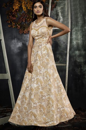 Gorgeous Multi Color Embroidered Work Long Length Gown