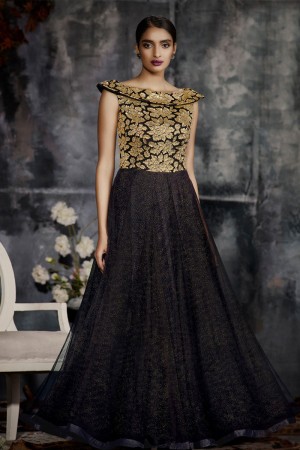 Graceful Black Embroidered Work Designer Gown