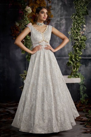Charming Silver Embroidered Work Designer Gown