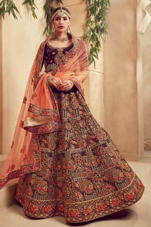 Gorgeous Pruple Velvet Embroidered Work Designer Bridal Lehenga Choli