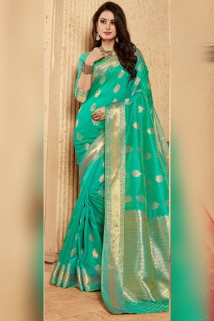 Graceful Turquoise Silk Jaquard Work Designer Saree