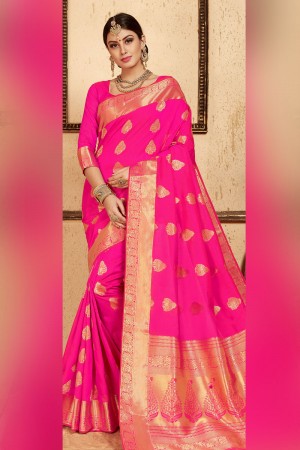 Stylish Pink Silk Designer Jaquard Work Saree