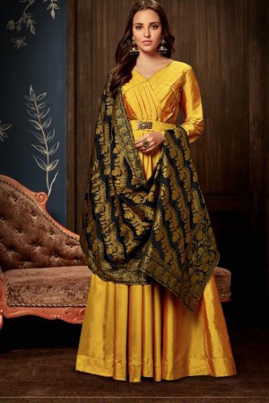 Beautiful Yellow Silk Embroidered Party Wear Anarkali Salwar Suit