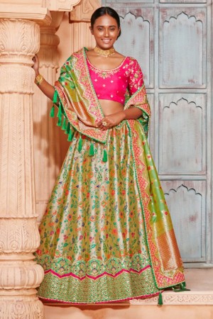 Gorgeous Green Silk and Jacquard Designer Lehenga with Silk and Jacquard Dupatta