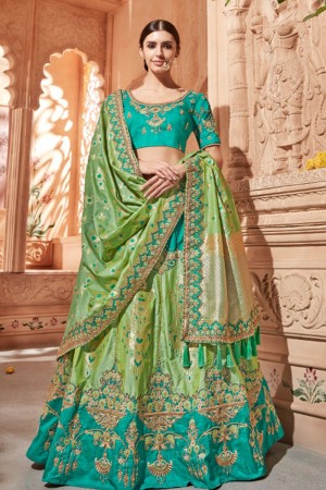 Lovely Green Silk and Jacquard Embroidered Work Designer Lehenga Choli