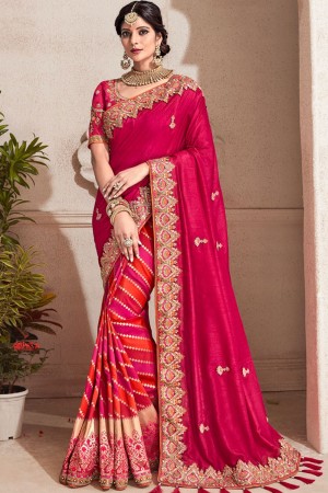Classic Magenta Silk Embroidered Wedding Saree With Banglori Silk Blouse