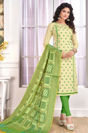 Ultimate Yellow Cotton Embroidered Work Salwar Suit With Banarasi Silk Dupatta