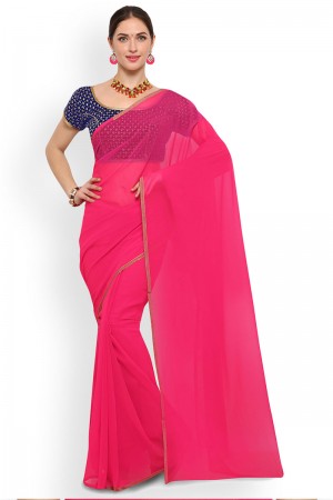 Lovely Pink Georgette Border Work Casual Saree