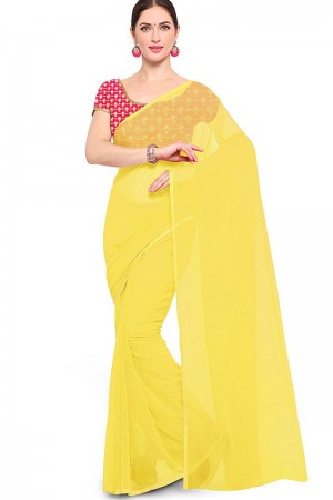 Gorgeous Yellow Georgette Border Work Casual Saree