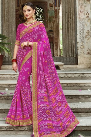 Admirable Pink Georgette Embroidered Party Wear Saree