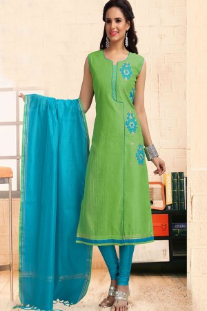 Classic Green Chanderi Embroidered Work Salwar Suit