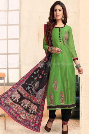 Desirable Green Designer Embroidered Work Salwar Suit With Chiffon Dupatta