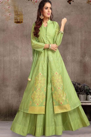 Gorgeous Green Art Silk Embroidered Work Anarkali Salwar Suit