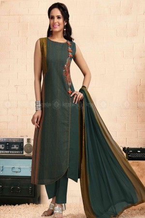 Classic Turquoise Cotton Designer Embroidered Work Salwar Suit