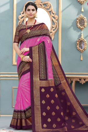 Beautiful Magenta Bhagalpuri Silk Printed Designer Saree