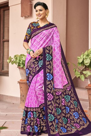 Pretty Magenta Bhagalpuri Silk Printed Designer Saree