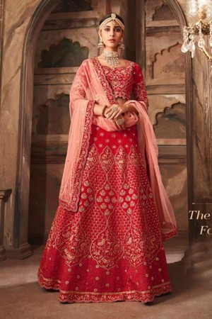 Beautiful Red Banarasi Silk Embroidered Work Designer Lehenga Choli