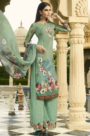 Excellent Green  Designer Printed Plazo Salwar Suit With Nazmin Dupatta