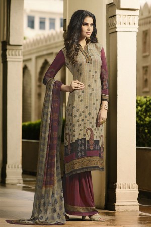 Gorgeous Beige Crepe Printed Plazo Salwar Suit