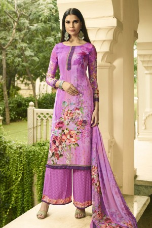 Pretty Purple Crepe Printed Plazo Salwar Suit With Nazmin Dupatta