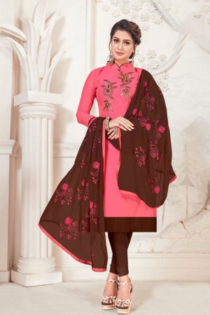 Gorgeous Peach Silk Embroidered Casual Salwar Suit With Net Dupatta