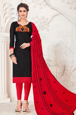 Beautiful Black Designer Embroidered Casual Salwar Suit With Net Dupatta