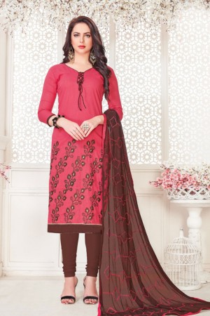 Classic Peach Cotton Embroidered Casual Salwar Suit With Nazmin Dupatta
