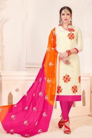 Lovely Off White Embroidered Casual Salwar Suit With Nazmin Dupatta