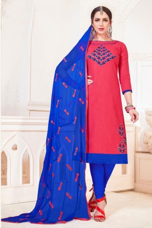 Ultimate Peach Cotton Embroidered Casual Salwar Suit With Nazmin Dupatta