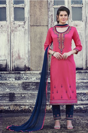 Pretty Pink Cotton Embroidered Casual Salwar Suit With Nazmin Dupatta