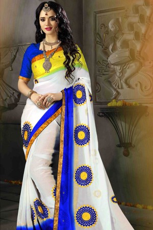 Charming White Jacquard Embroidered Party Wear Saree With Dhupion Blouse