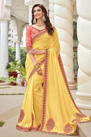 Stylish Yellow Art Silk Embroidered Silk Saree With Art Silk Blouse
