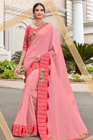 Desirable Pink Art Silk Embroidered Silk Saree With Art Silk Blouse