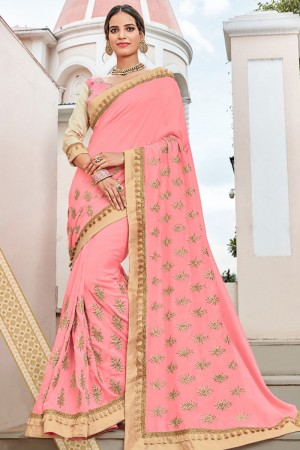 Graceful Pink Art Silk Embroidered Silk Saree With Art Silk Blouse