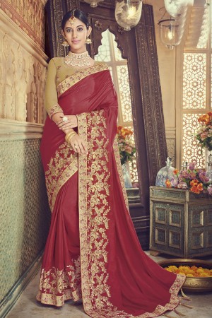 Optimum Maroon Silk Embroidered Saree With Banglori Silk Blouse
