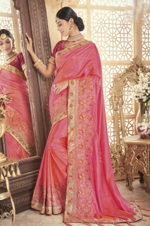 Stylish Peach Silk Embroidered Saree With Banglori Silk Blouse