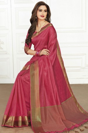 Supreme Pink Silk Jaquard Work Silk Saree With Silk Blouse