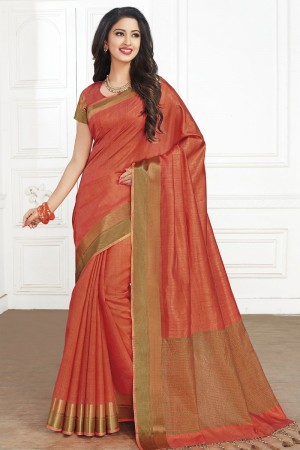 Charming Orange Silk Jaquard Work Silk Saree With Silk Blouse